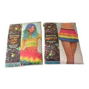 Electric Party Lime Adult Fishnet Crop Top Rainbow Tiered Skirtlet OSFM